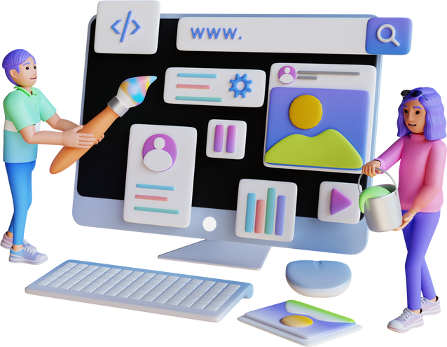 young man and young girl creating marketing content 3d character illustration
